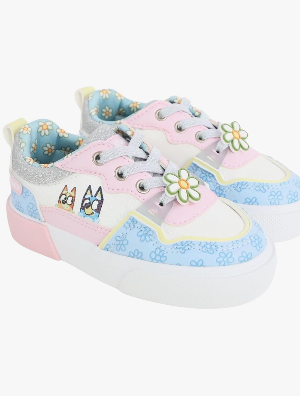 Bingo and Bluey Girls Floral Accent Kids Sneakers - Pink, Blue. Size 7